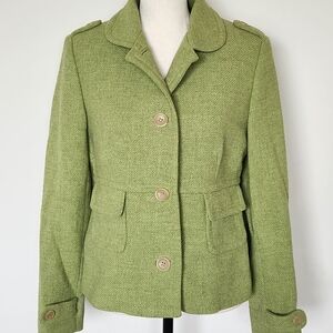 Banana Republic Coat Jacket Wool Tweed Peacoat Y2K Green S Small